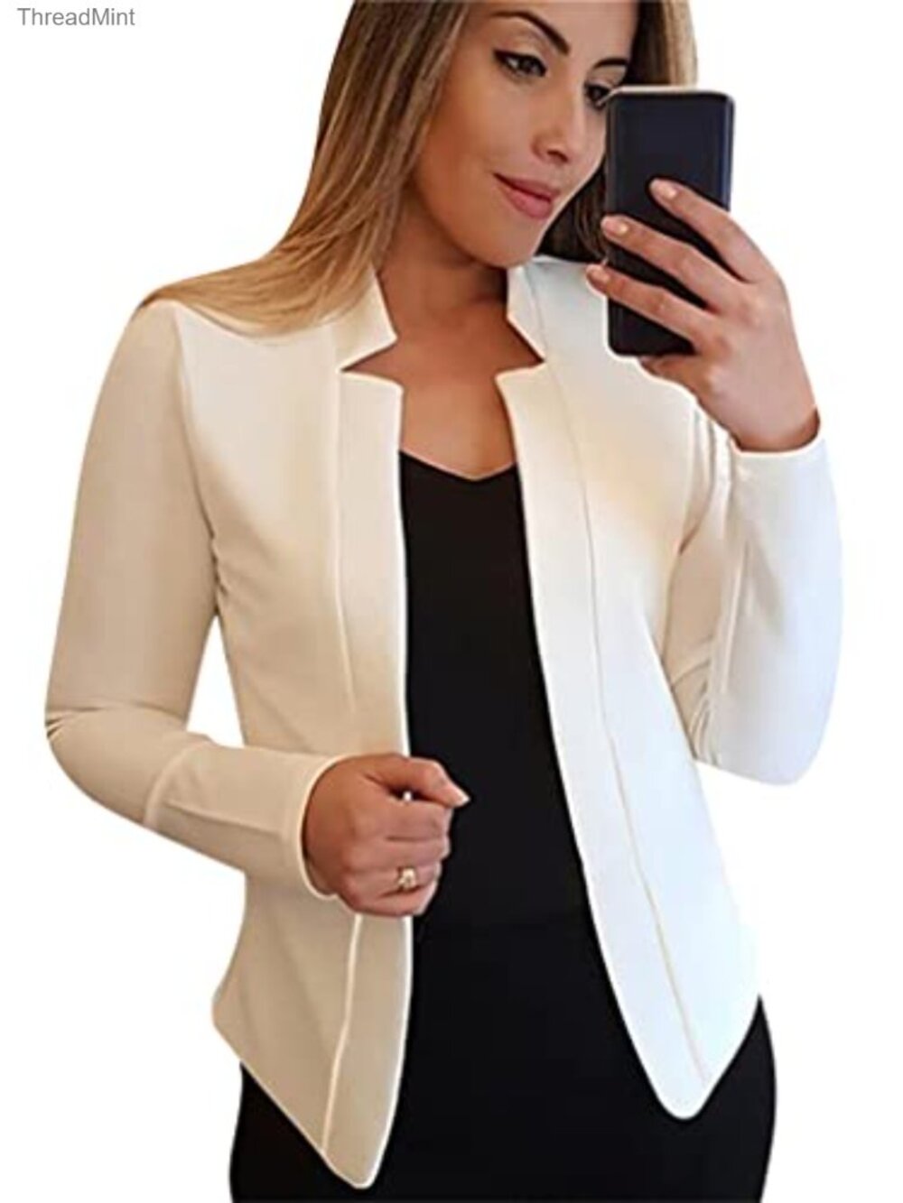 Lightweight Long Sleeve Notch Collar Blazer for Women Business Work Office